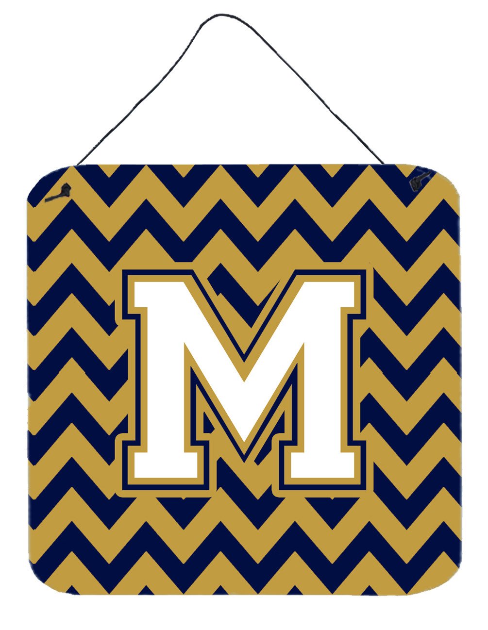 Letter M Chevron Navy Blue and Gold Wall or Door Hanging Prints CJ1057-MDS66 by Caroline&#39;s Treasures