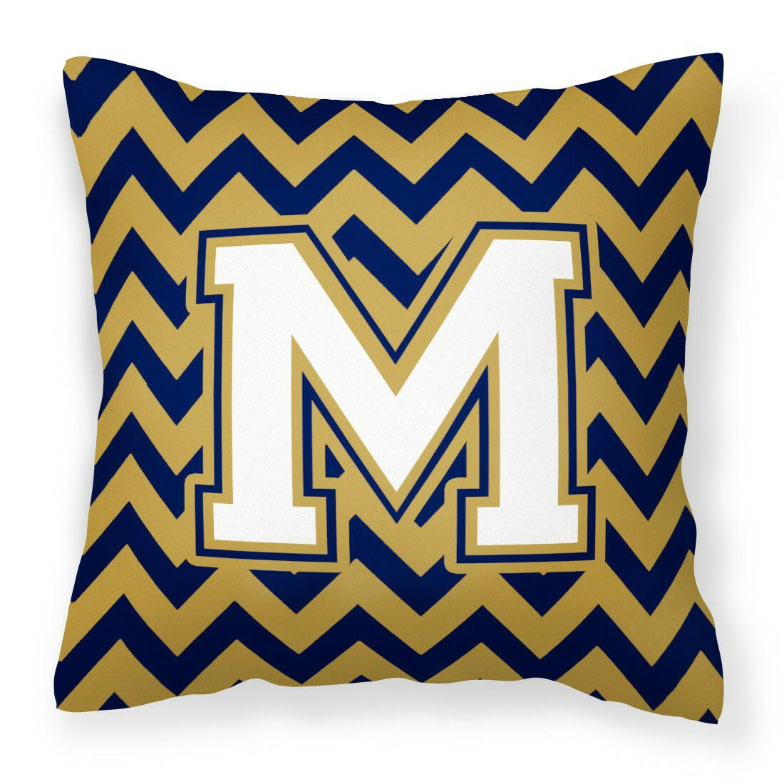 Letter M Chevron Navy Blue and Gold Fabric Decorative Pillow CJ1057-MPW1414 by Caroline&#39;s Treasures