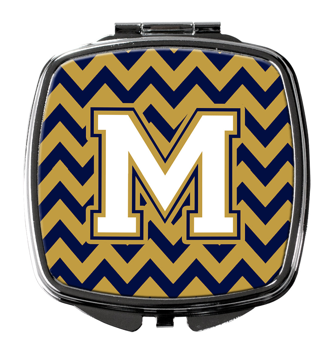 Letter M Chevron Navy Blue and Gold Compact Mirror CJ1057-MSCM  the-store.com.