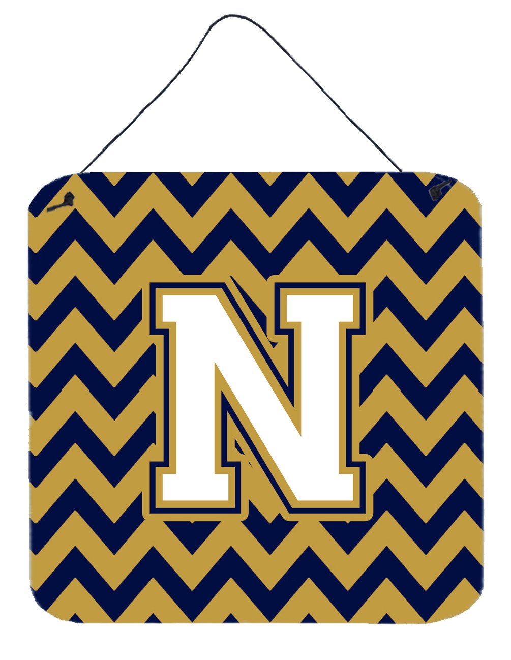 Letter N Chevron Navy Blue and Gold Wall or Door Hanging Prints CJ1057-NDS66 by Caroline&#39;s Treasures