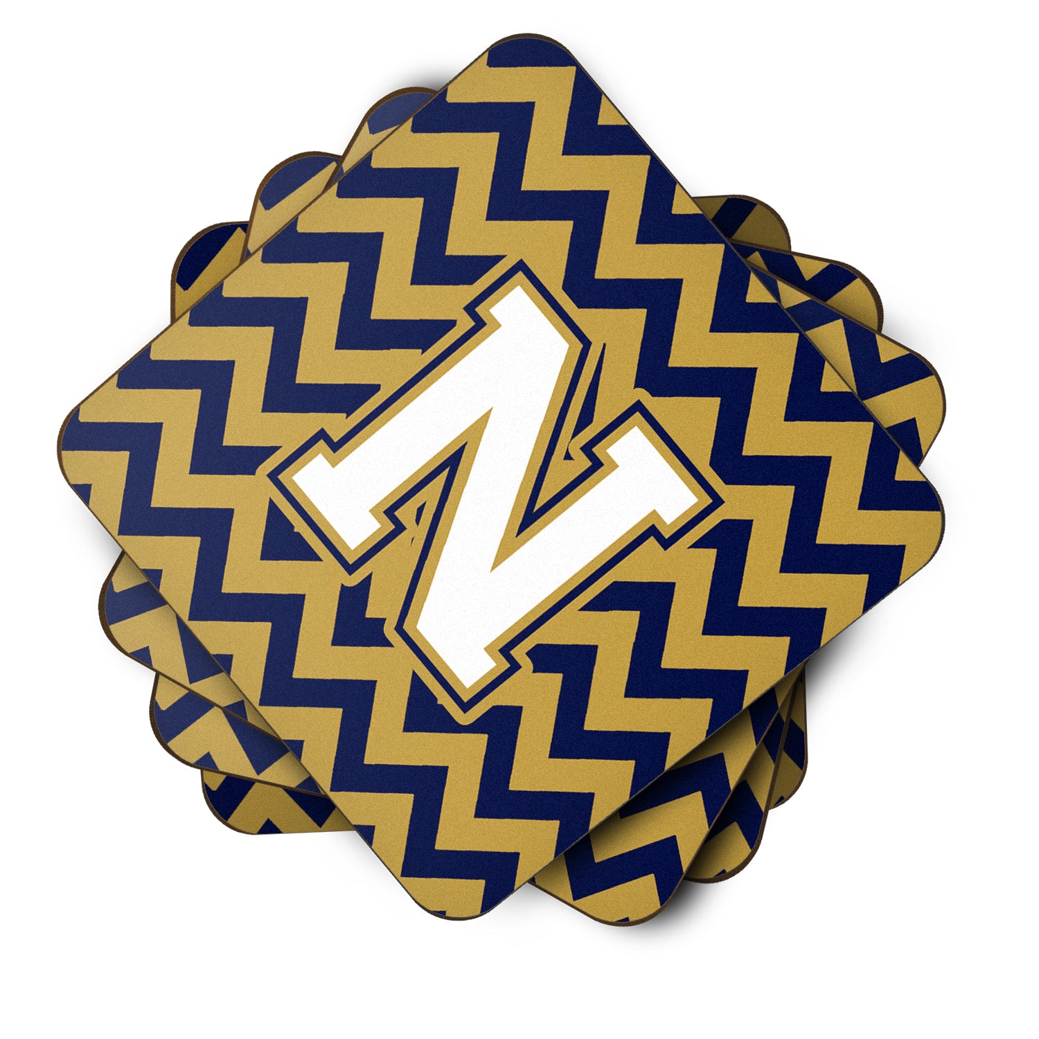 Letter N Chevron Navy Blue and Gold Foam Coaster Set of 4 CJ1057-NFC - the-store.com