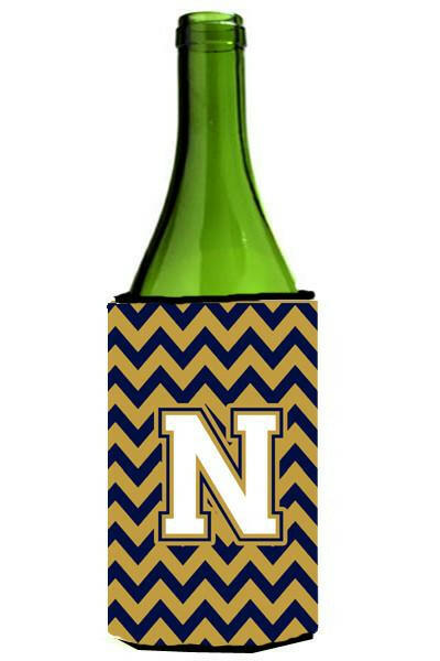 Letter N Chevron  Navy Blue and Gold Wine Bottle Beverage Insulator Hugger CJ1057-NLITERK by Caroline&#39;s Treasures
