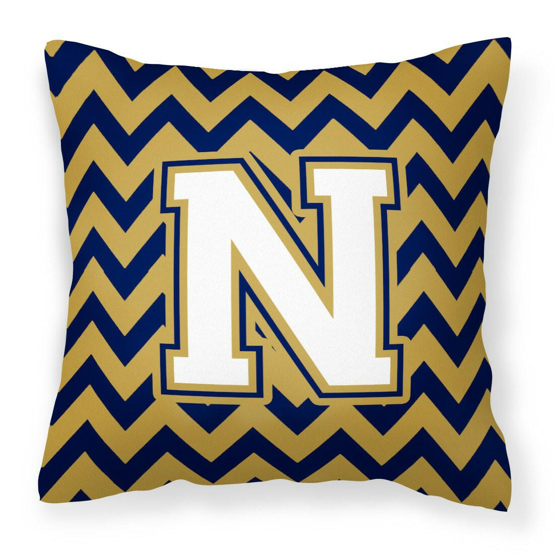 Letter N Chevron Navy Blue and Gold Fabric Decorative Pillow CJ1057-NPW1414 by Caroline&#39;s Treasures
