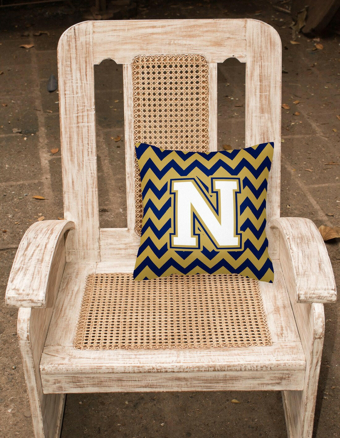 Letter N Chevron Navy Blue and Gold Fabric Decorative Pillow CJ1057-NPW1414 by Caroline's Treasures