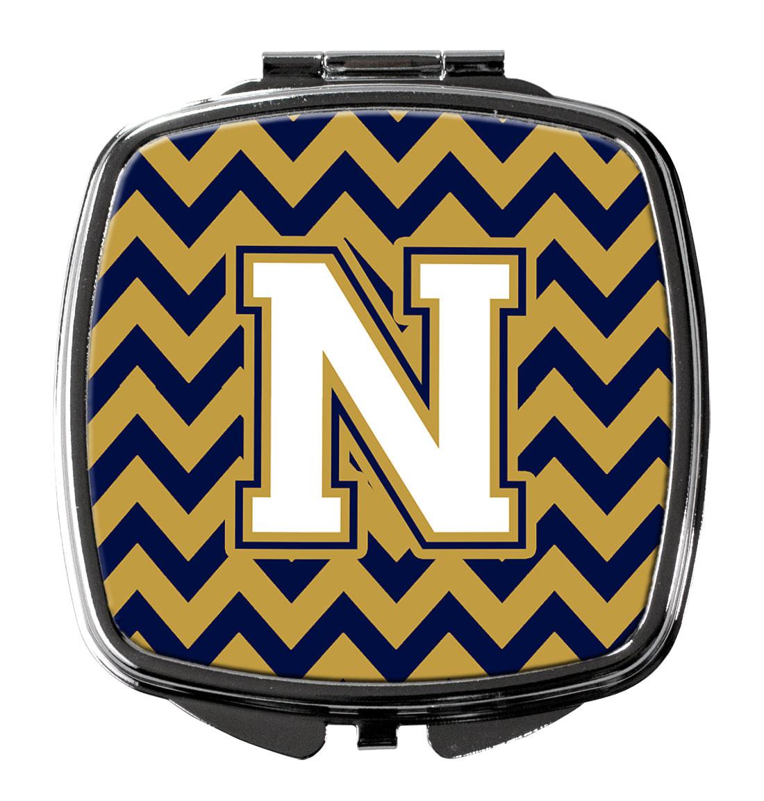 Letter N Chevron Navy Blue and Gold Compact Mirror CJ1057-NSCM  the-store.com.