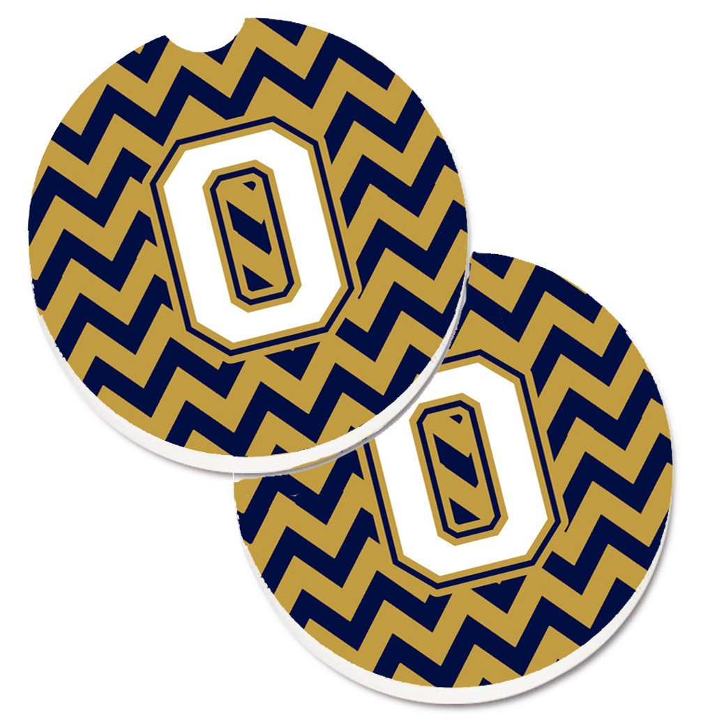 Letter O Chevron Navy Blue and Gold Set of 2 Cup Holder Car Coasters CJ1057-OCARC by Caroline&#39;s Treasures