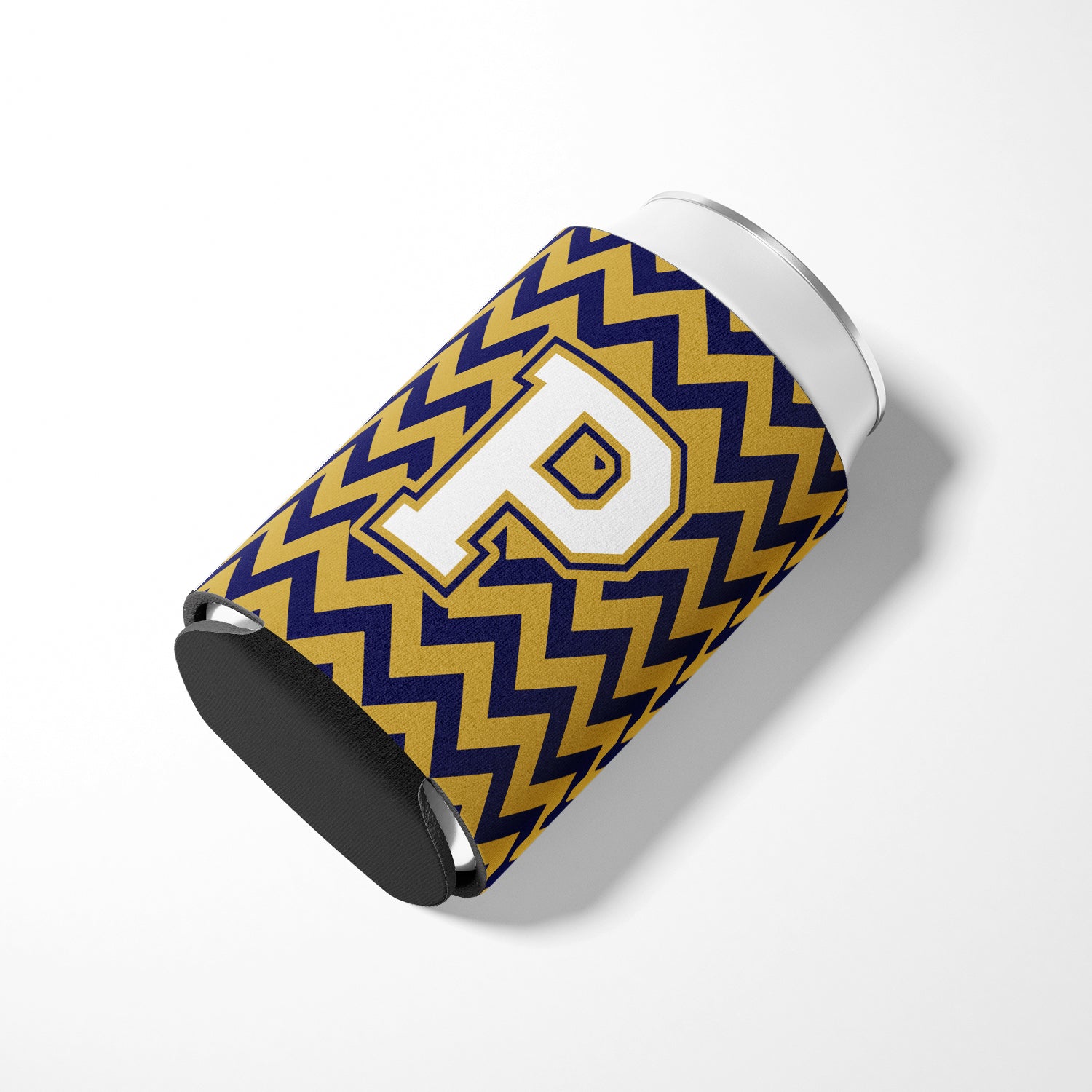 Letter P Chevron Navy Blue and Gold Can or Bottle Hugger CJ1057-PCC
