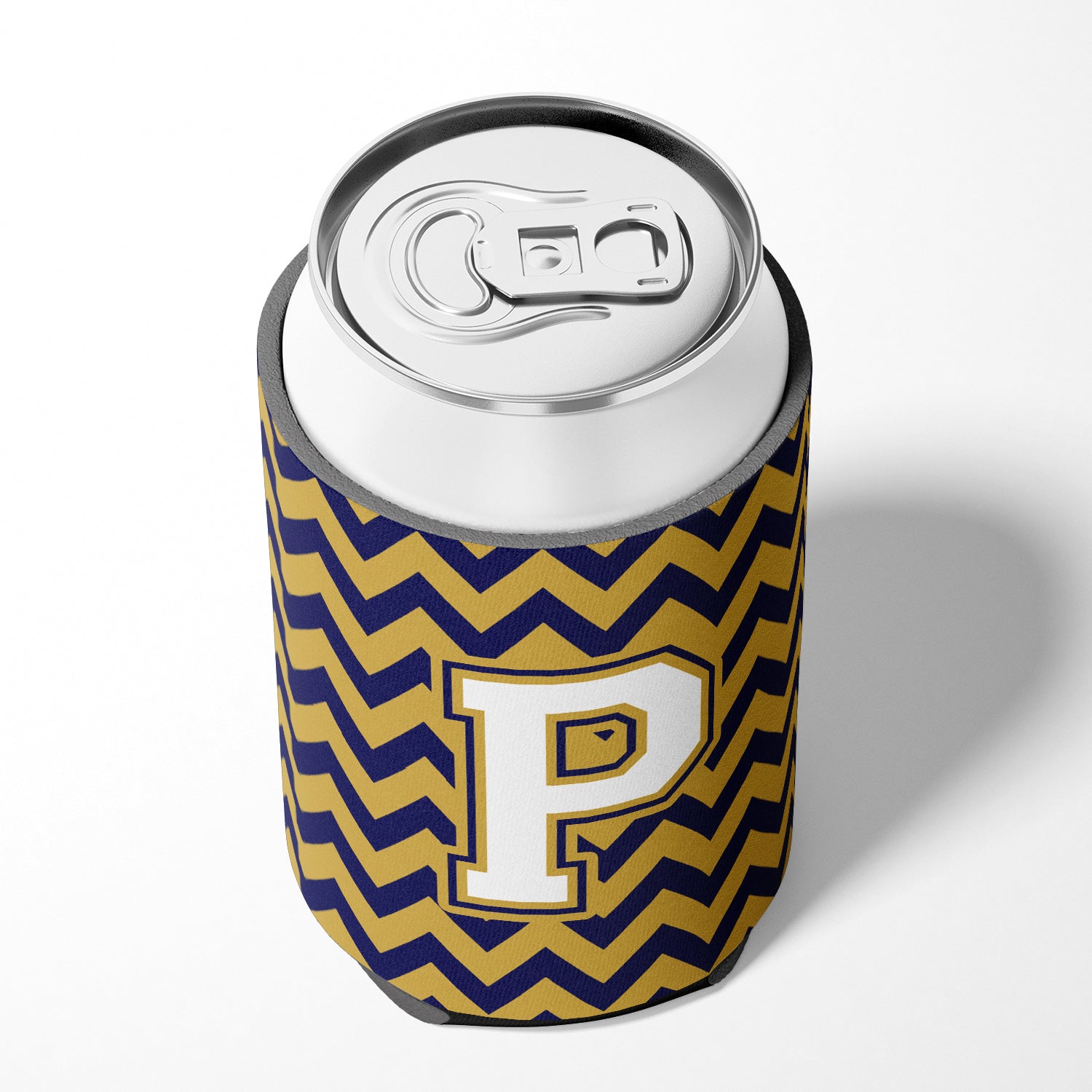 Letter P Chevron Navy Blue and Gold Can or Bottle Hugger CJ1057-PCC.