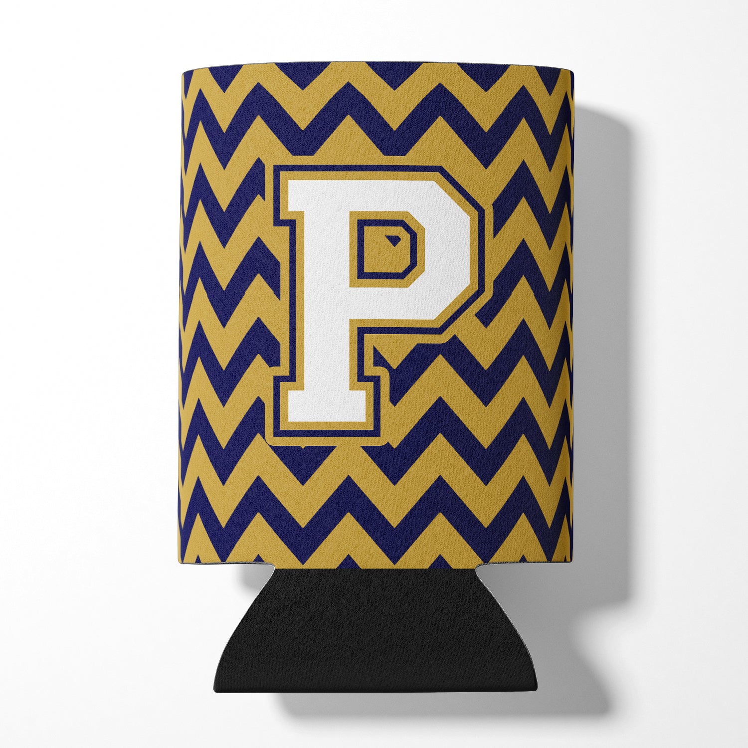 Letter P Chevron Navy Blue and Gold Can or Bottle Hugger CJ1057-PCC