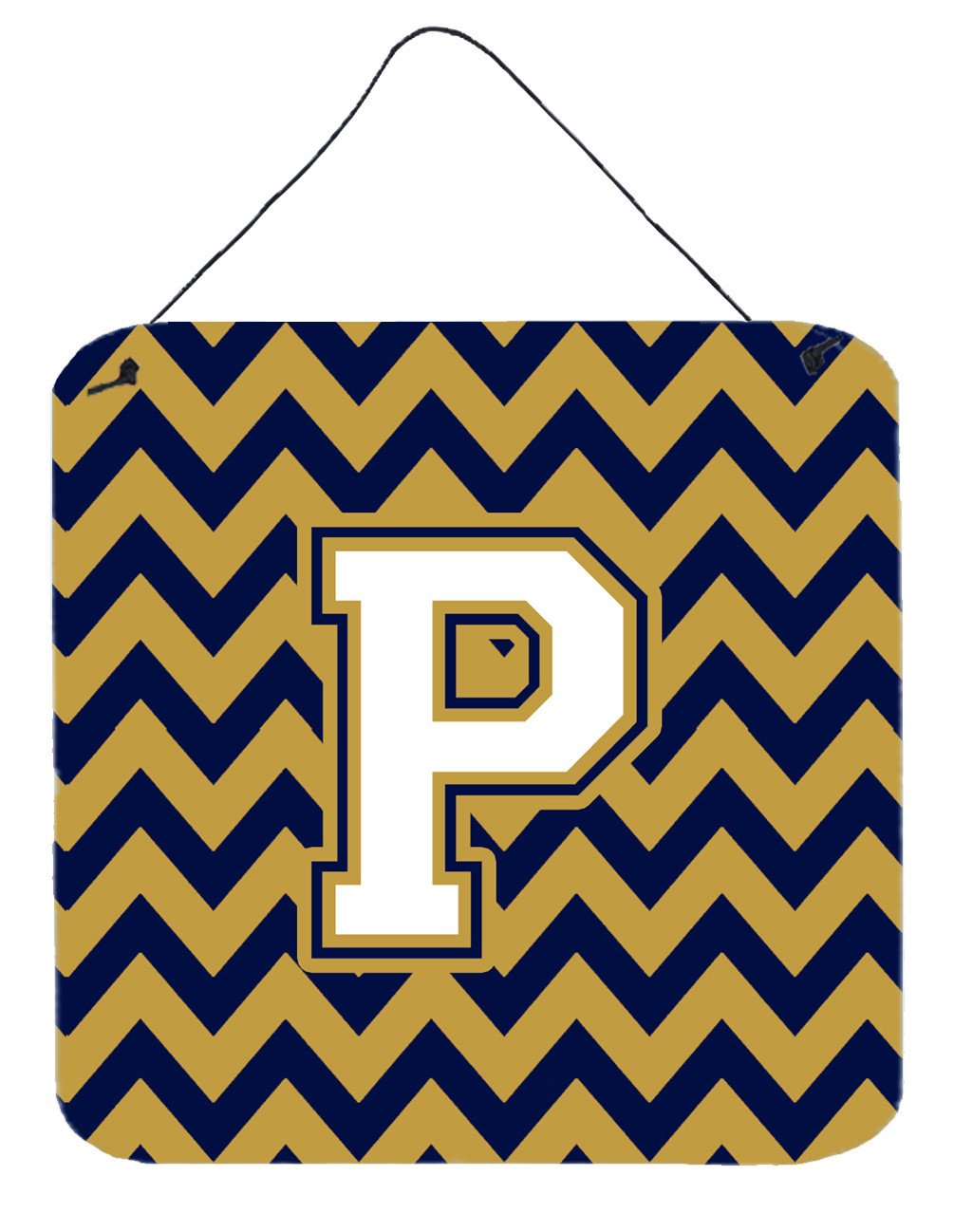 Letter P Chevron Navy Blue and Gold Wall or Door Hanging Prints CJ1057-PDS66 by Caroline&#39;s Treasures