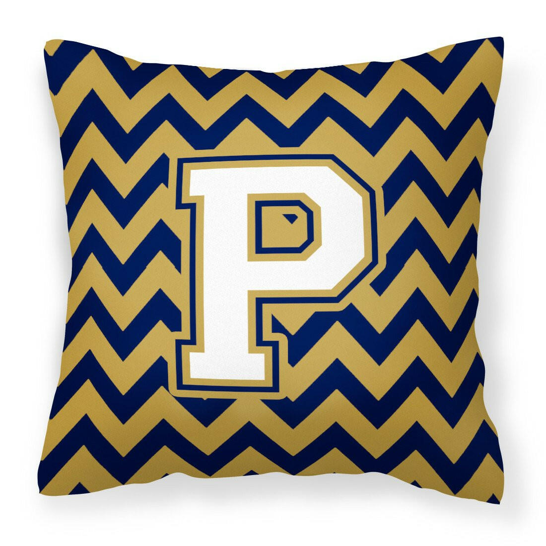 Letter P Chevron Navy Blue and Gold Fabric Decorative Pillow CJ1057-PPW1414 by Caroline&#39;s Treasures