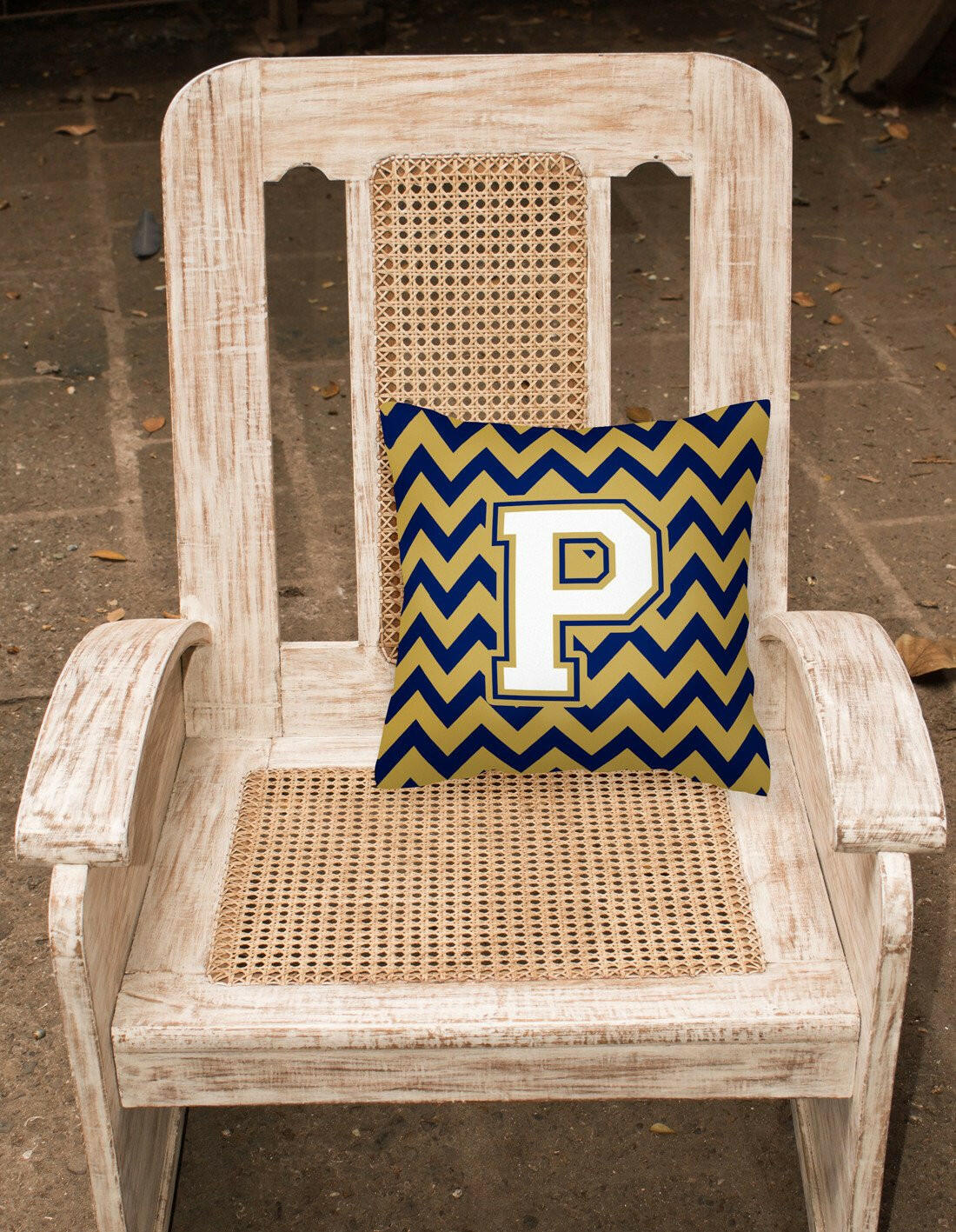 Letter P Chevron Navy Blue and Gold Fabric Decorative Pillow CJ1057-PPW1414 by Caroline's Treasures