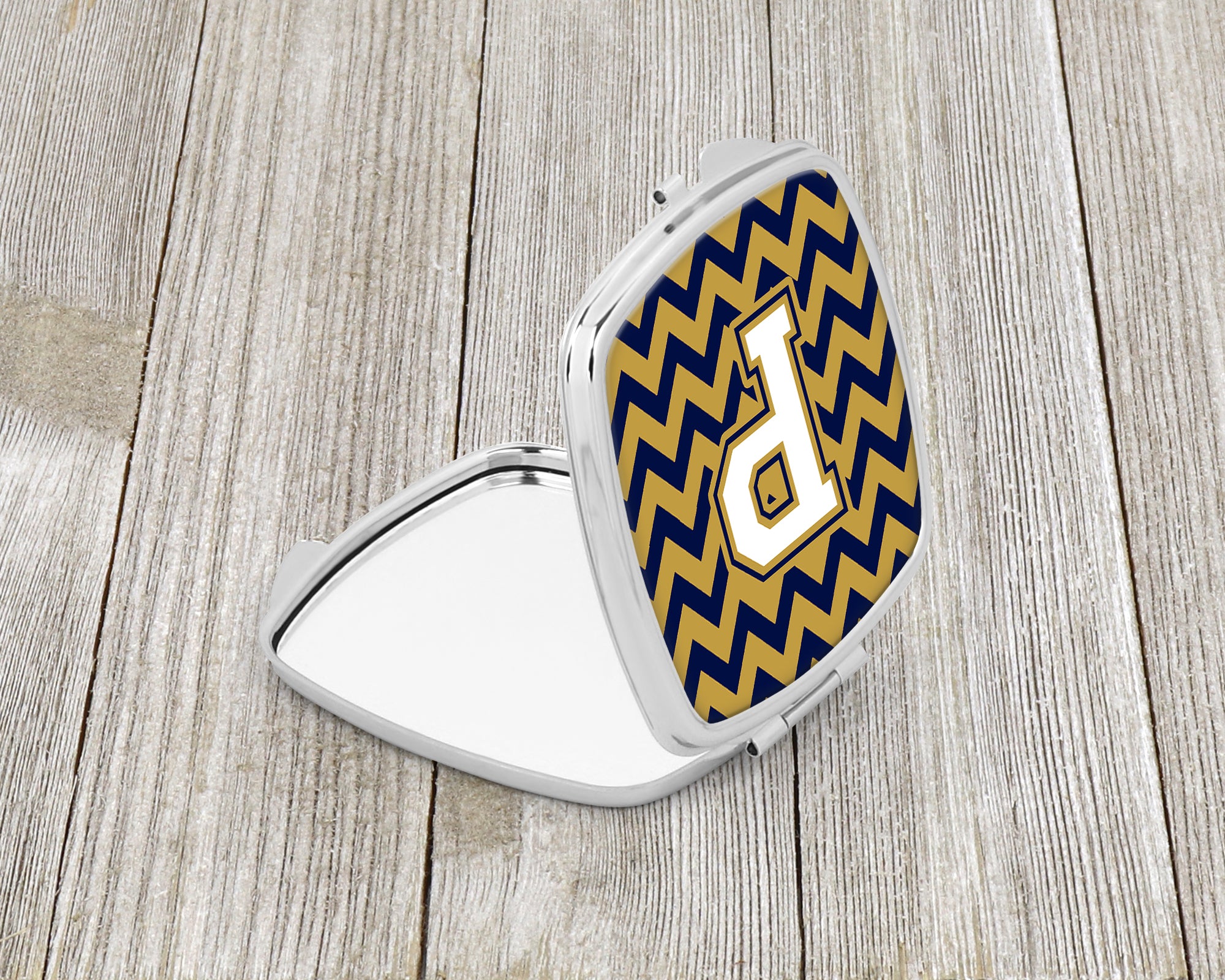 Letter P Chevron Navy Blue and Gold Compact Mirror CJ1057-PSCM
