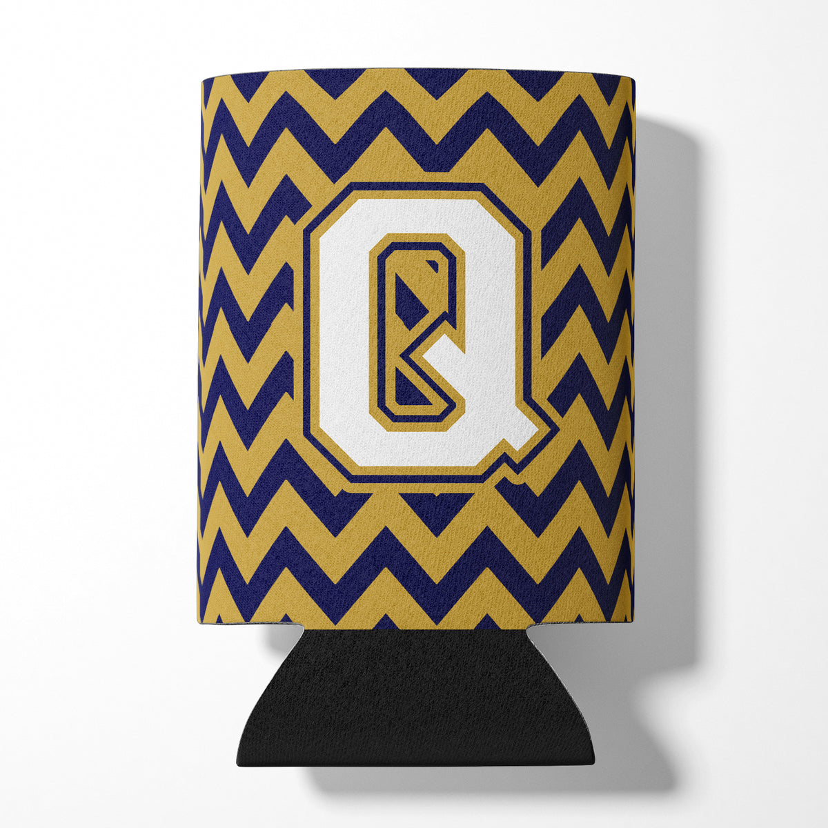 Letter Q Chevron Navy Blue and Gold Can or Bottle Hugger CJ1057-QCC.
