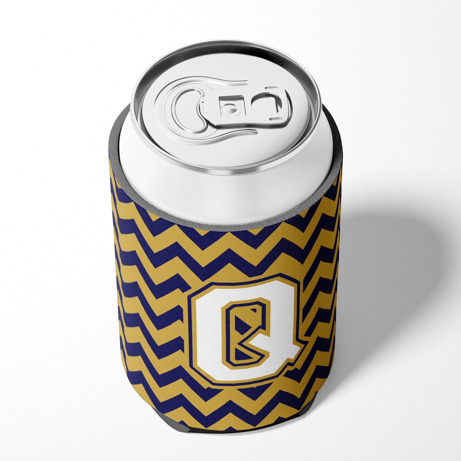 Letter Q Chevron Navy Blue and Gold Can or Bottle Hugger CJ1057-QCC.