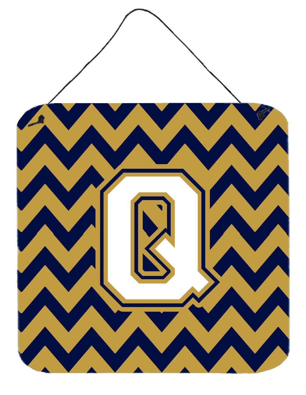 Letter Q Chevron Navy Blue and Gold Wall or Door Hanging Prints CJ1057-QDS66 by Caroline&#39;s Treasures