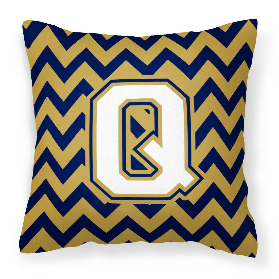 Letter Q Chevron Navy Blue and Gold Fabric Decorative Pillow CJ1057-QPW1414 by Caroline's Treasures