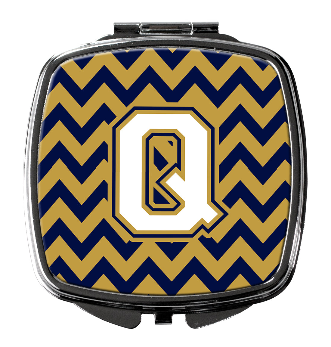 Letter Q Chevron Navy Blue and Gold Compact Mirror CJ1057-QSCM  the-store.com.