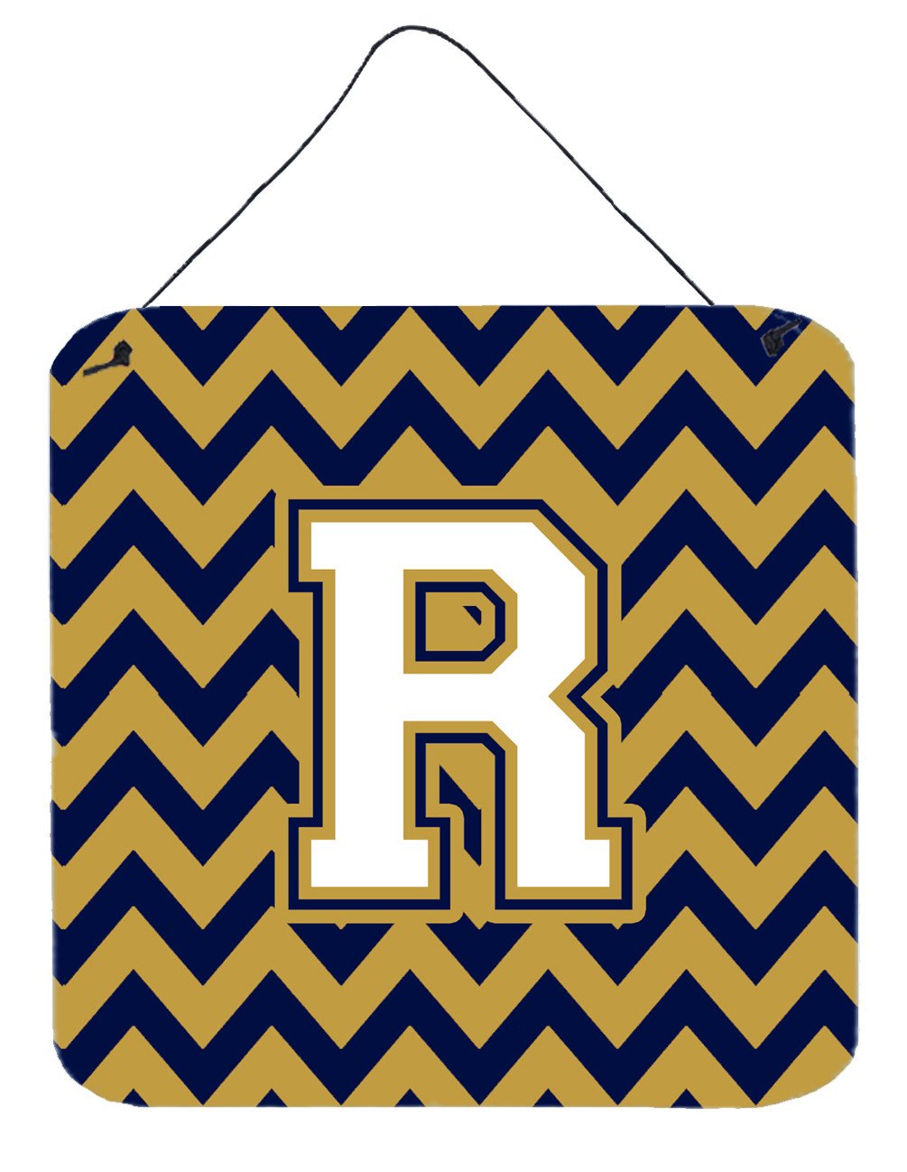 Letter R Chevron Navy Blue and Gold Wall or Door Hanging Prints CJ1057-RDS66 by Caroline&#39;s Treasures