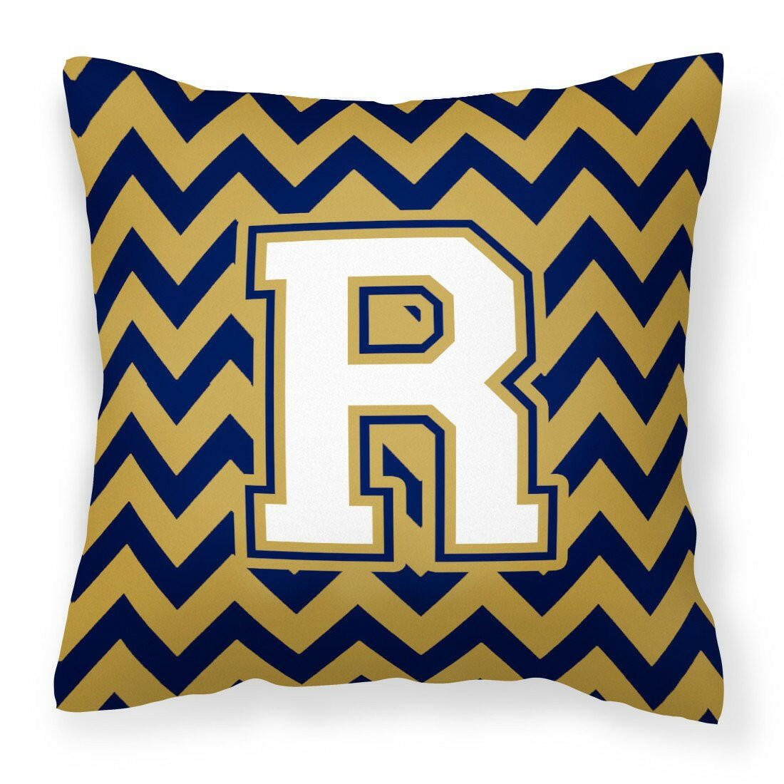 Letter R Chevron Navy Blue and Gold Fabric Decorative Pillow CJ1057-RPW1414 by Caroline&#39;s Treasures