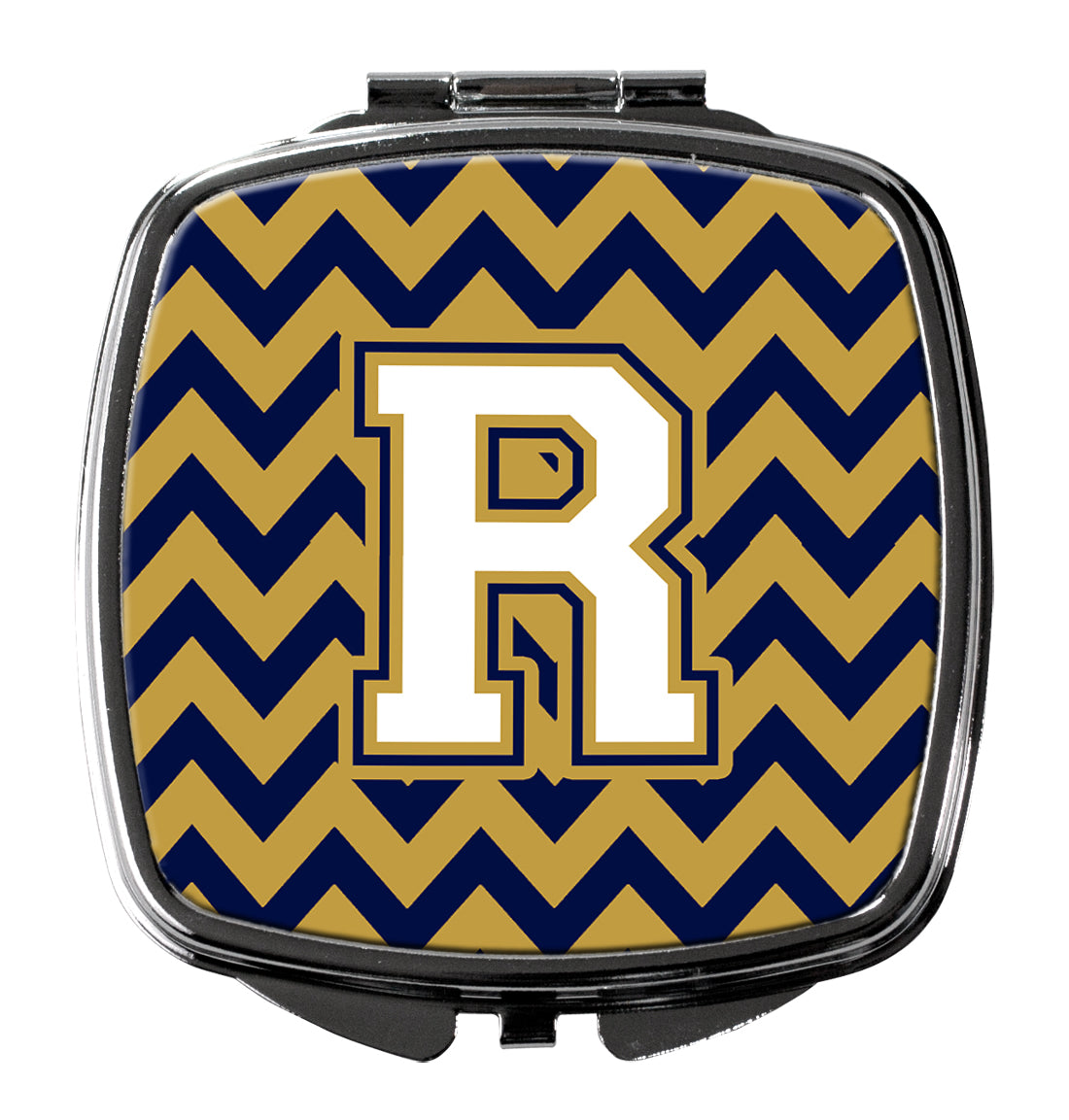 Letter R Chevron Navy Blue and Gold Compact Mirror CJ1057-RSCM