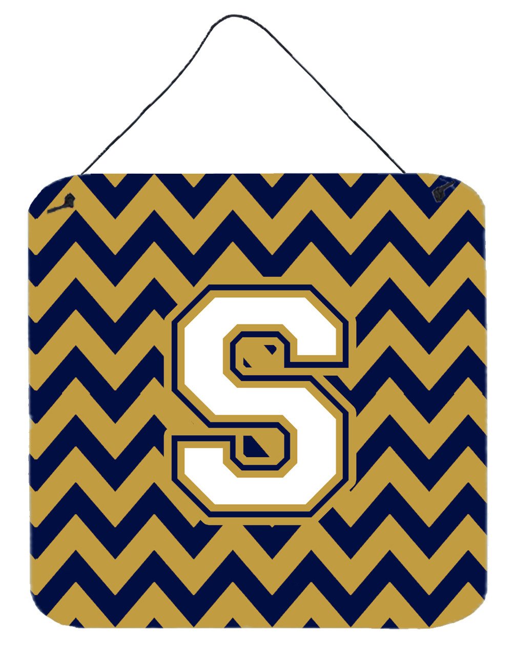 Letter S Chevron Navy Blue and Gold Wall or Door Hanging Prints CJ1057-SDS66 by Caroline&#39;s Treasures