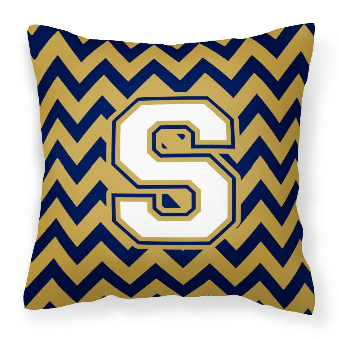 Letter S Chevron Navy Blue and Gold Fabric Decorative Pillow CJ1057-SPW1414 by Caroline&#39;s Treasures