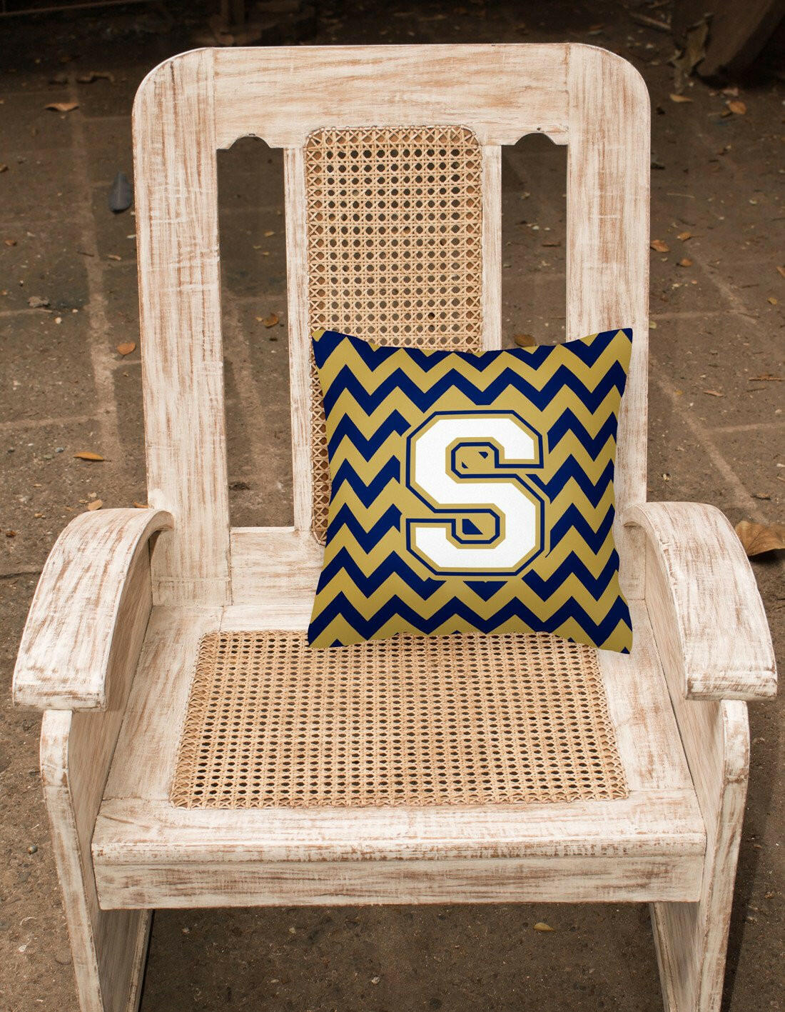 Letter S Chevron Navy Blue and Gold Fabric Decorative Pillow CJ1057-SPW1414 by Caroline's Treasures