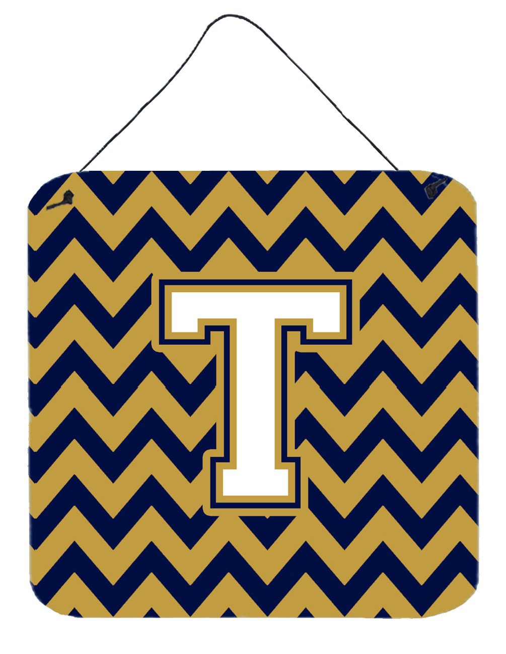 Letter T Chevron Navy Blue and Gold Wall or Door Hanging Prints CJ1057-TDS66 by Caroline&#39;s Treasures