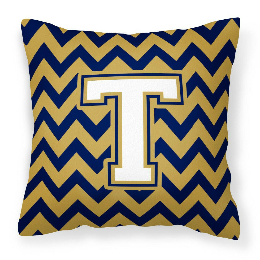 Letter T Chevron Navy Blue and Gold Fabric Decorative Pillow CJ1057-TPW1414 by Caroline&#39;s Treasures