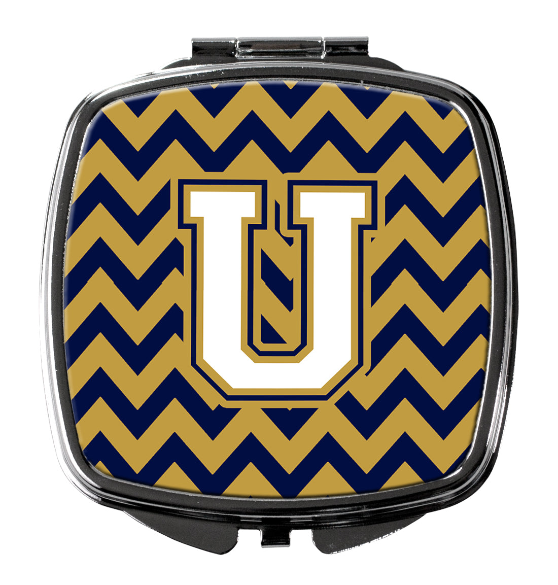 Letter U Chevron Navy Blue and Gold Compact Mirror CJ1057-USCM  the-store.com.