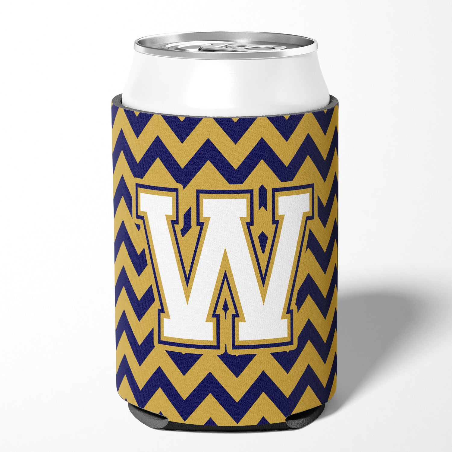 Letter W Chevron Navy Blue and Gold Can or Bottle Hugger CJ1057-WCC