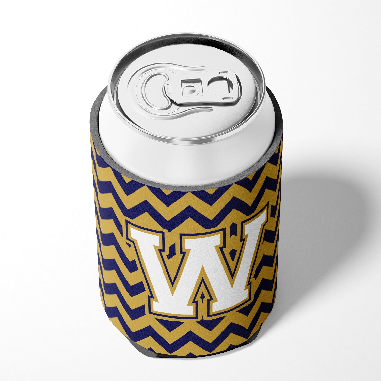 Letter W Chevron Navy Blue and Gold Can or Bottle Hugger CJ1057-WCC.