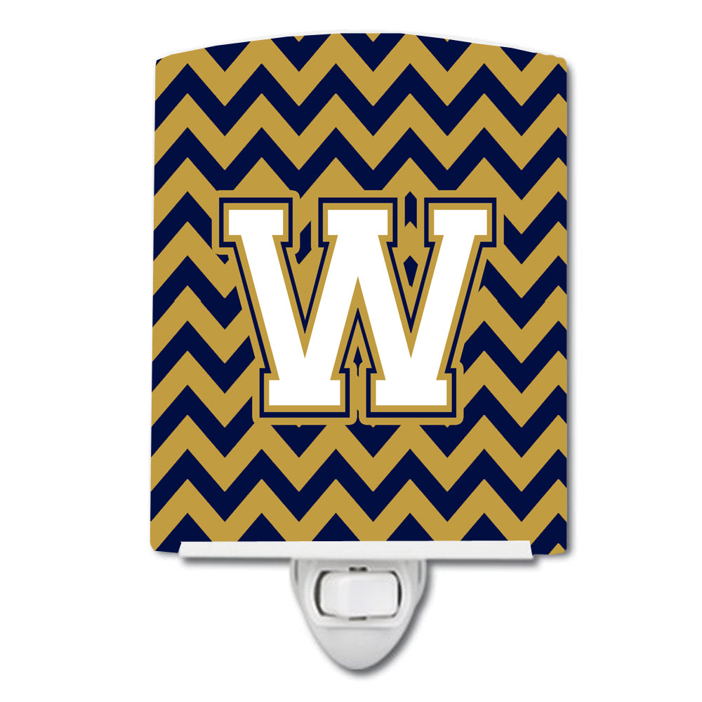 Letter W Chevron Navy Blue and Gold Ceramic Night Light CJ1057-WCNL - the-store.com