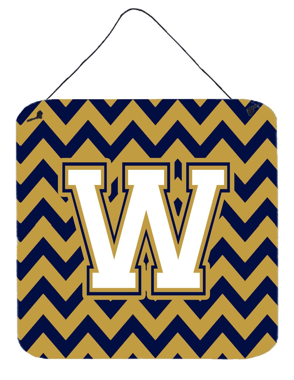 Letter W Chevron Navy Blue and Gold Wall or Door Hanging Prints CJ1057-WDS66 by Caroline&#39;s Treasures