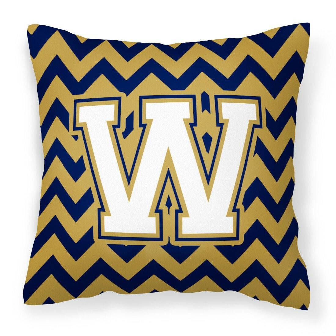 Letter W Chevron Navy Blue and Gold Fabric Decorative Pillow CJ1057-WPW1414 by Caroline&#39;s Treasures