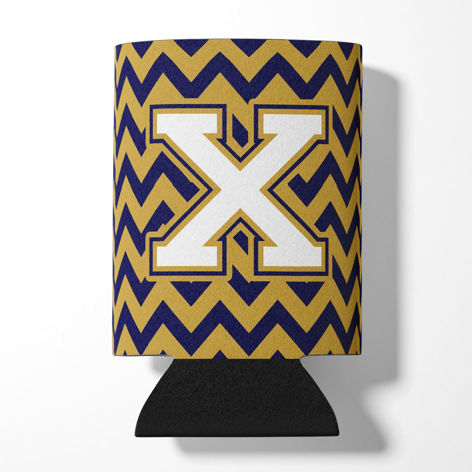 Letter X Chevron Navy Blue and Gold Can or Bottle Hugger CJ1057-XCC