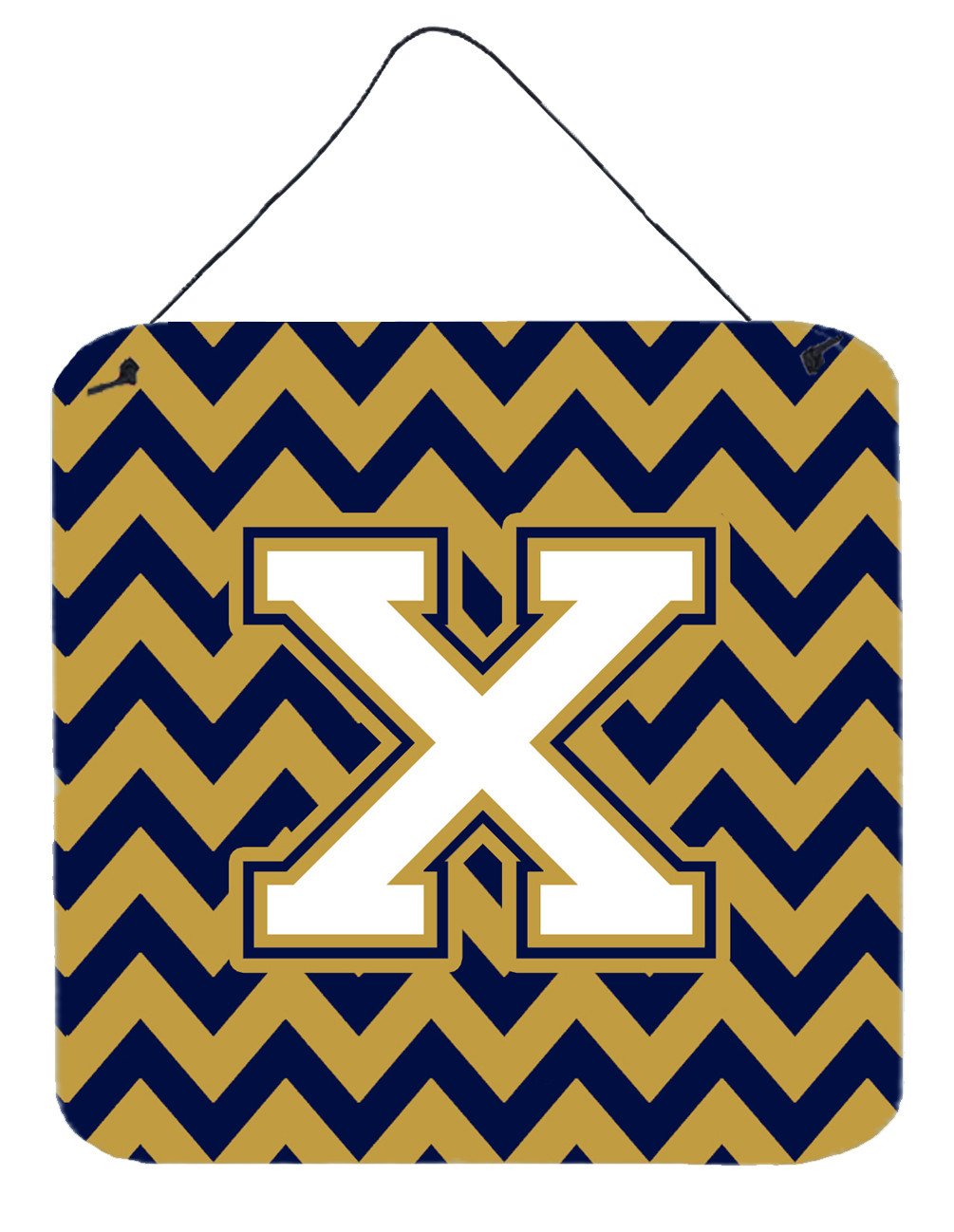Letter X Chevron Navy Blue and Gold Wall or Door Hanging Prints CJ1057-XDS66 by Caroline&#39;s Treasures