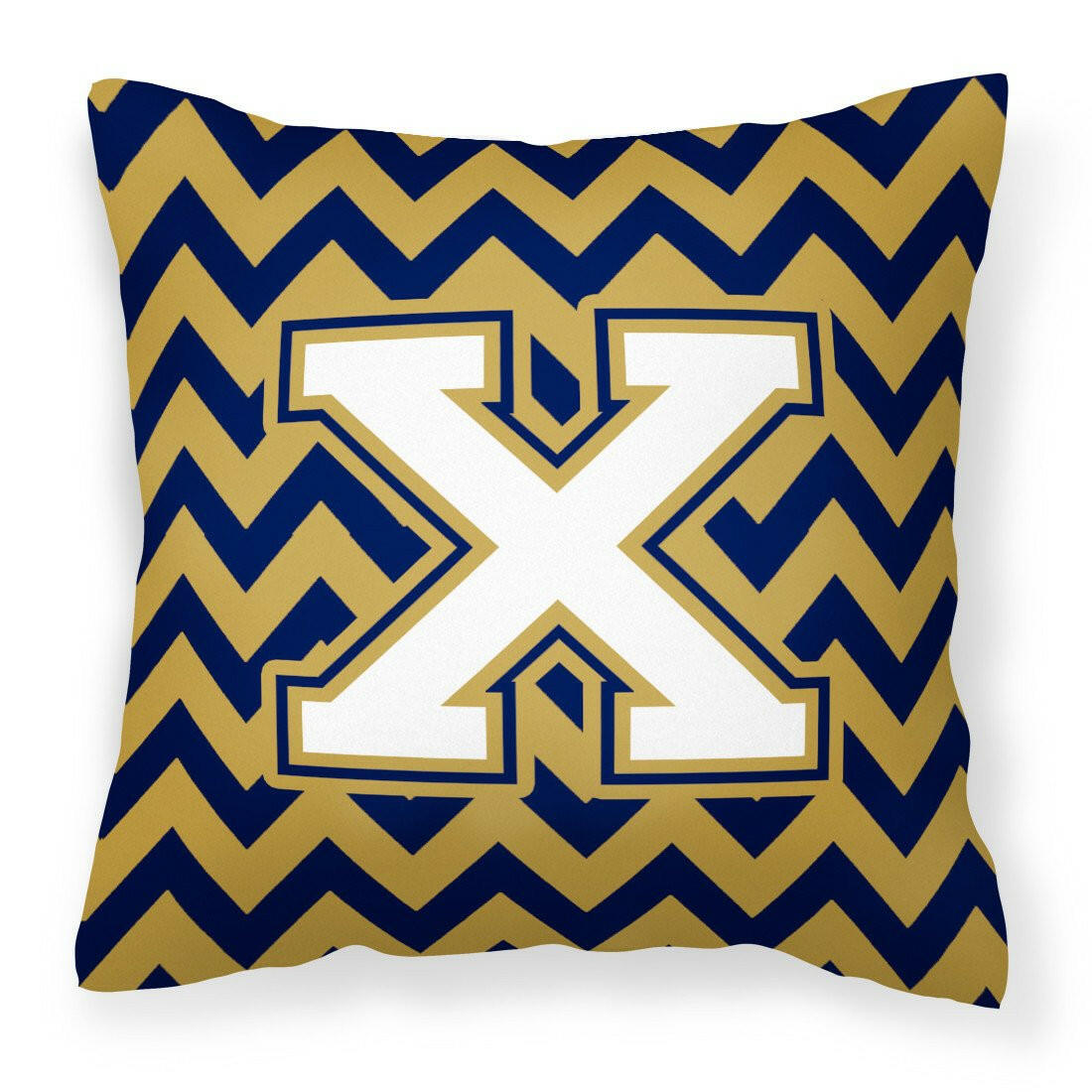 Letter X Chevron Navy Blue and Gold Fabric Decorative Pillow CJ1057-XPW1414 by Caroline&#39;s Treasures