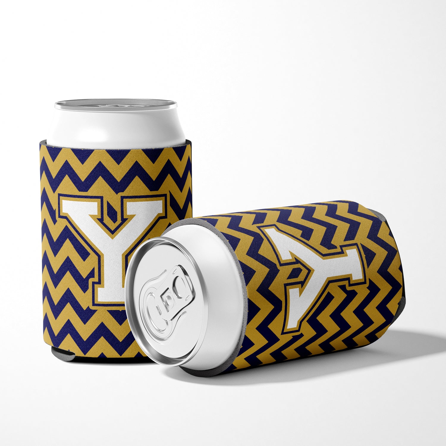 Letter Y Chevron Navy Blue and Gold Can or Bottle Hugger CJ1057-YCC
