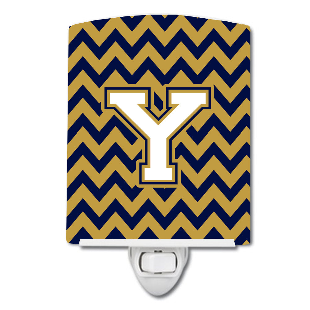 Letter Y Chevron Navy Blue and Gold Ceramic Night Light CJ1057-YCNL - the-store.com