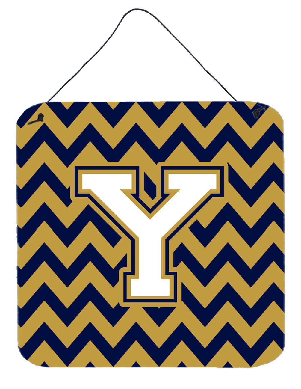 Letter Y Chevron Navy Blue and Gold Wall or Door Hanging Prints CJ1057-YDS66 by Caroline&#39;s Treasures