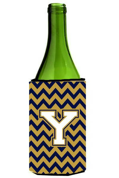 Letter Y Chevron  Navy Blue and Gold Wine Bottle Beverage Insulator Hugger CJ1057-YLITERK by Caroline&#39;s Treasures