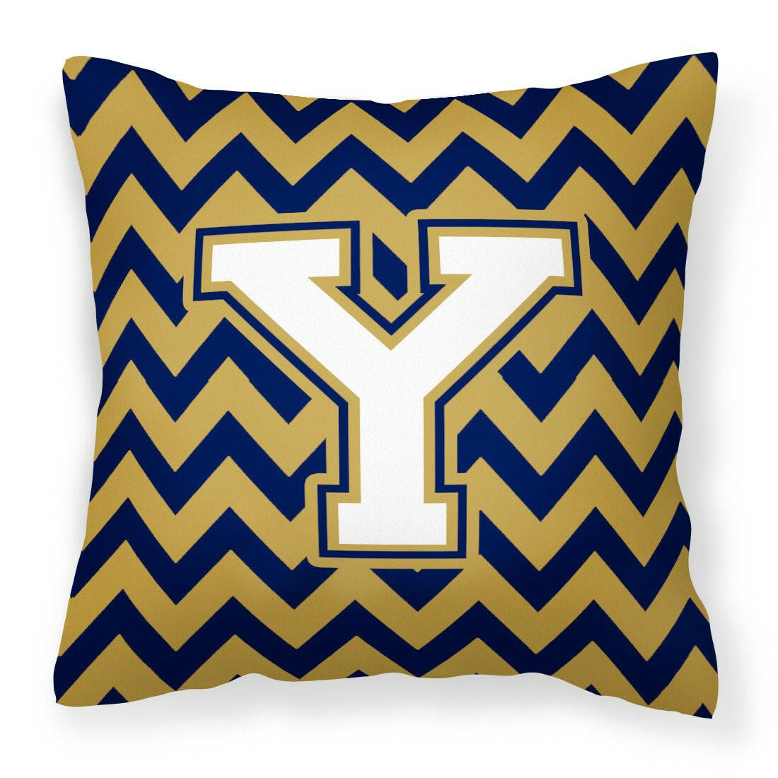 Letter Y Chevron Navy Blue and Gold Fabric Decorative Pillow CJ1057-YPW1414 by Caroline&#39;s Treasures