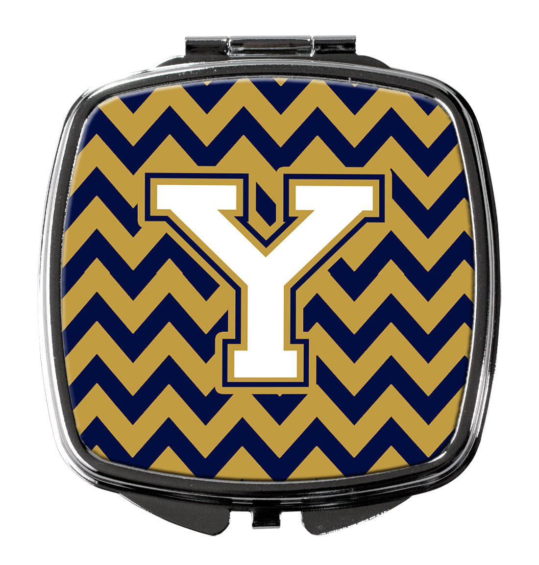 Letter Y Chevron Navy Blue and Gold Compact Mirror CJ1057-YSCM