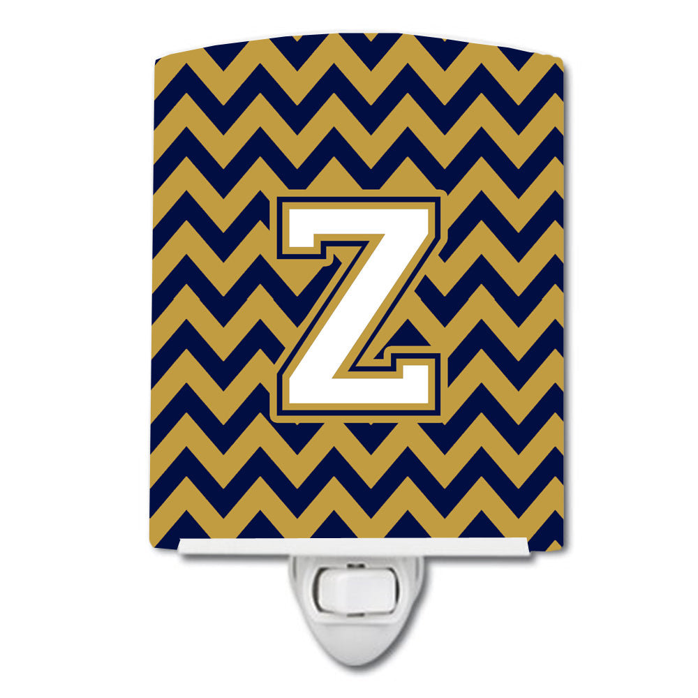 Letter Z Chevron Navy Blue and Gold Ceramic Night Light CJ1057-ZCNL - the-store.com