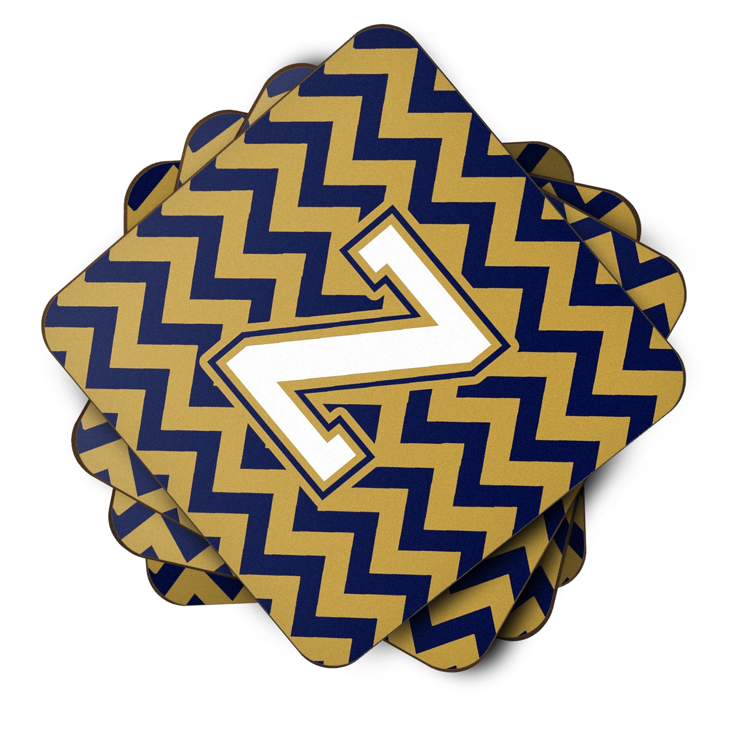 Letter Z Chevron Navy Blue and Gold Foam Coaster Set of 4 CJ1057-ZFC - the-store.com