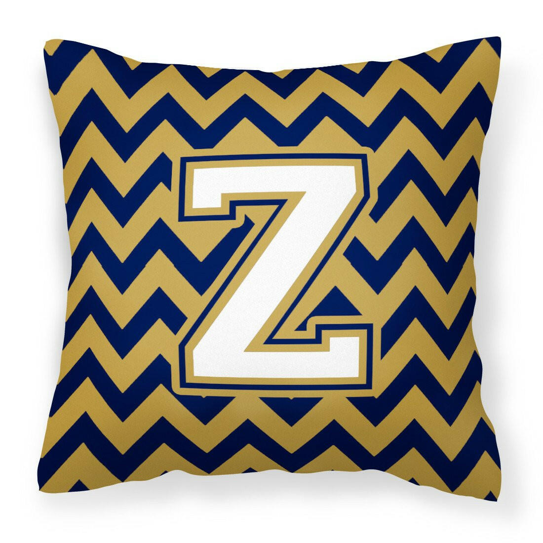 Letter Z Chevron Navy Blue and Gold Fabric Decorative Pillow CJ1057-ZPW1414 by Caroline's Treasures