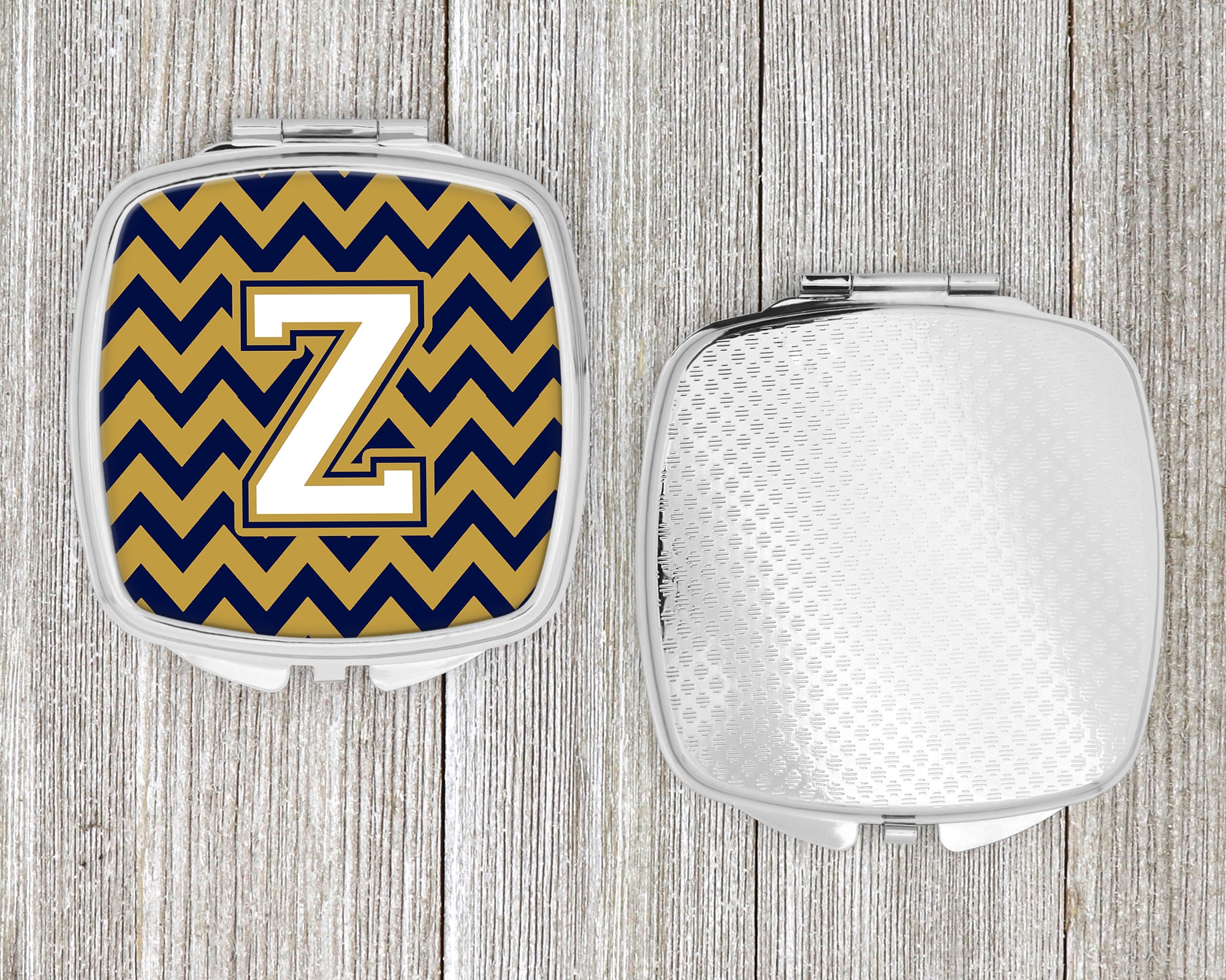 Letter Z Chevron Navy Blue and Gold Compact Mirror CJ1057-ZSCM  the-store.com.