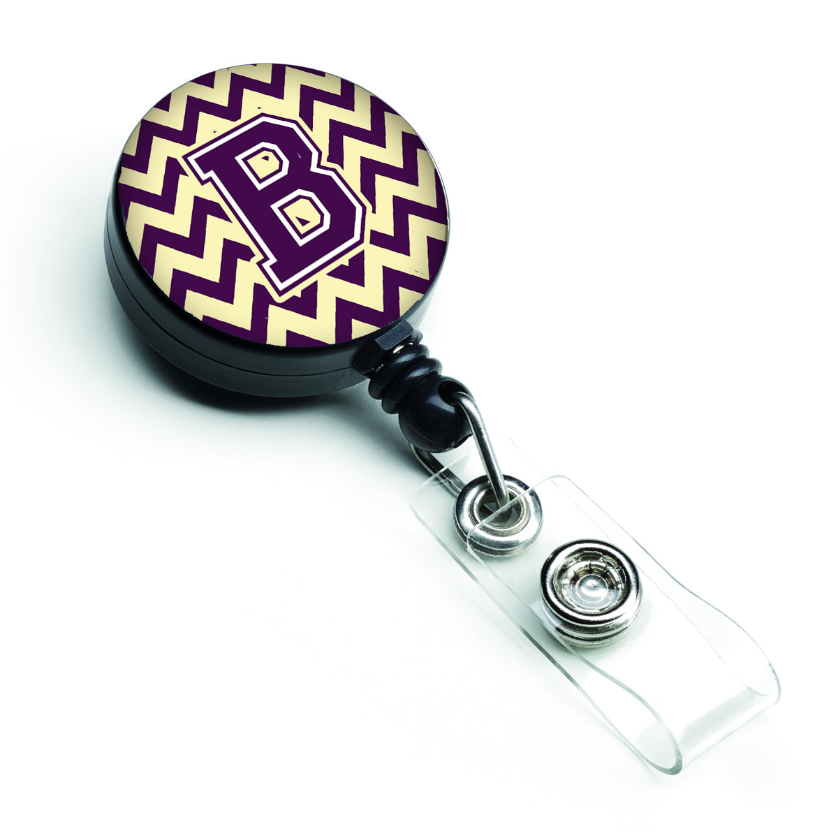 Letter B Chevron Purple and Gold Retractable Badge Reel CJ1058-BBR.